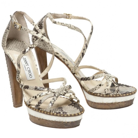 Vintage Jimmy Choo Snakeskin, Wood and Perspex Heels - Picture 2 of 11